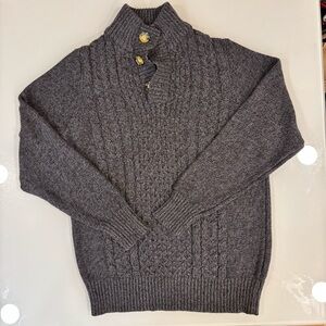 Men's Charcoal Turtleneck Sweater with Button Detail